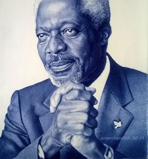 加纳艺术家用圆珠笔画肖像