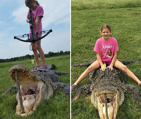 女汉子：10岁女孩用弩弓猎杀了700斤的鳄鱼