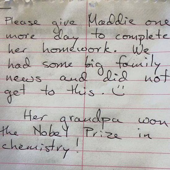 英国女童不交作业家长给出最"霸气"理由:祖父得了诺贝尔奖